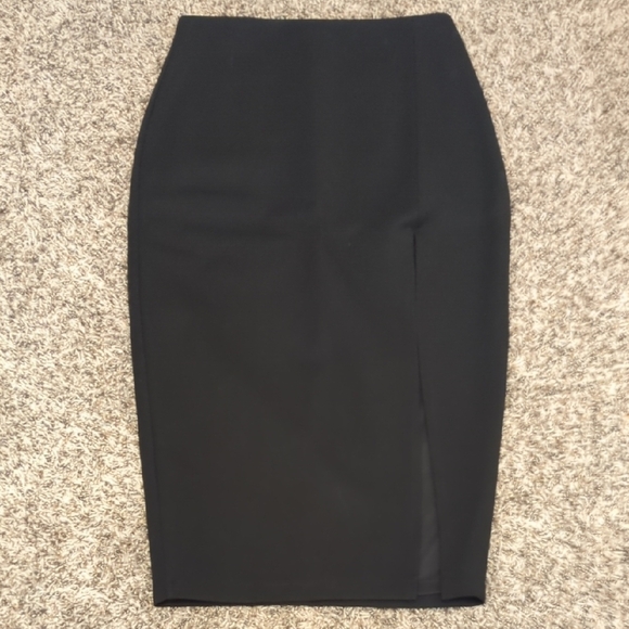 Lulu's Modern Desires classic black high waisted midi skirt thigh high slit - Picture 5 of 13
